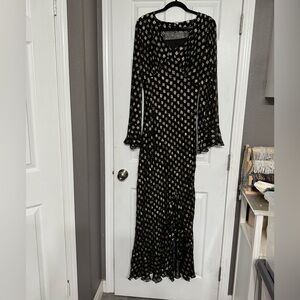 NWOT Never Fully Dressed Black and Gold Long Sleeve Maxi Dress US 10